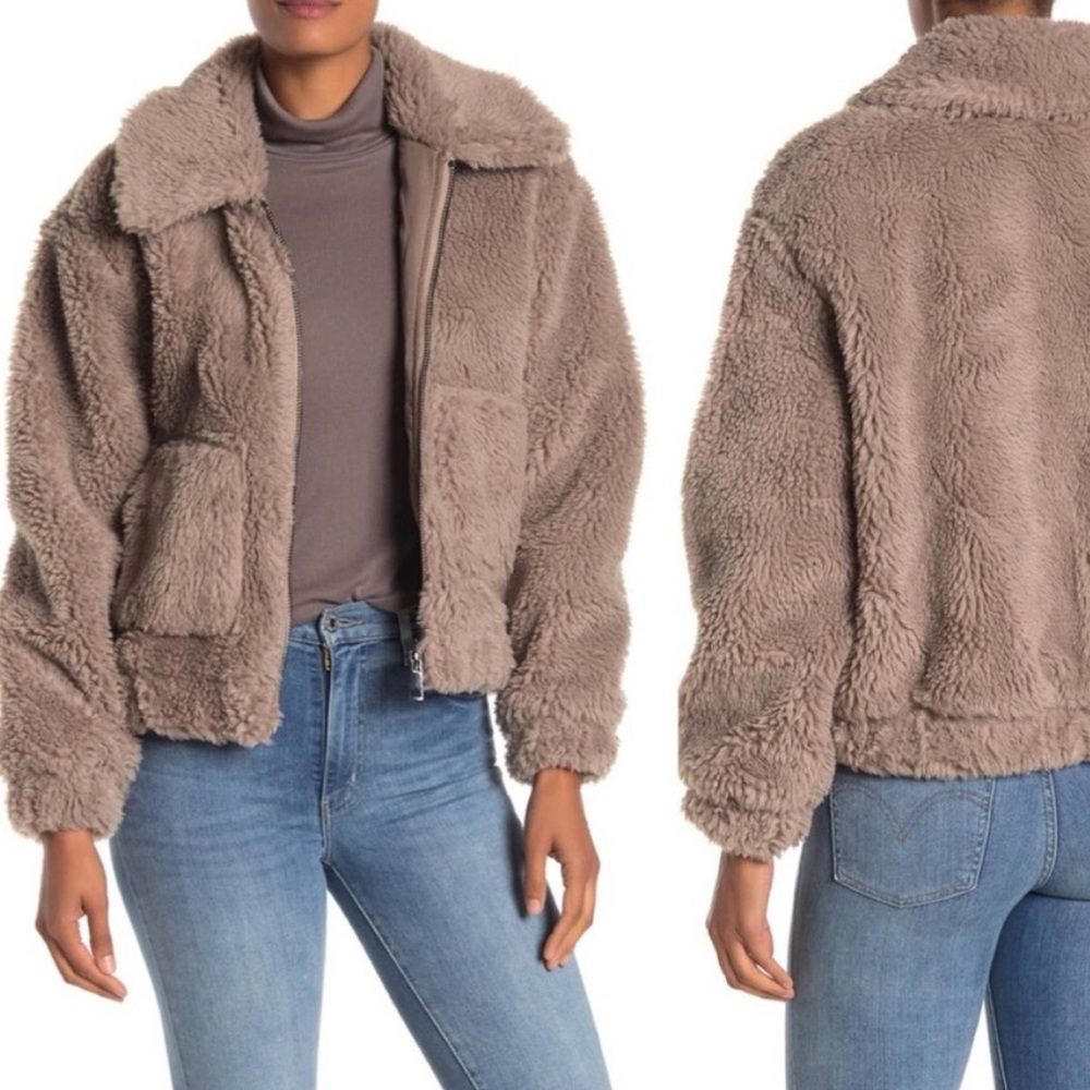 Avec Les Filles Faux Fur Cropped Bomber Jacket